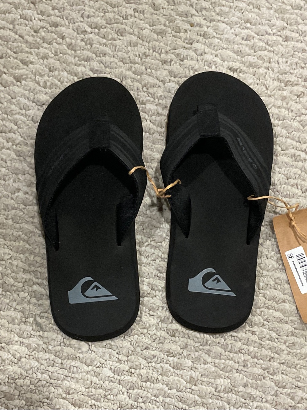 Quiksilver Black Flip Flops with Gray Logo